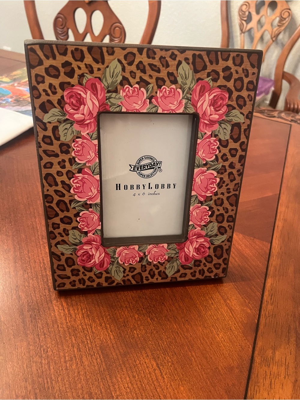 Hobby Lobby Leopard Print Frame with Pink Rose Wreath